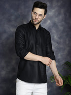 Jompers Men's Black Solid Short Kurta | Grocsy