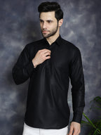 Jompers Men's Black Solid Short Kurta | Grocsy