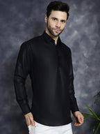 Jompers Men's Black Solid Short Kurta | Grocsy
