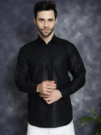 Jompers Men's Black Solid Short Kurta | Grocsy