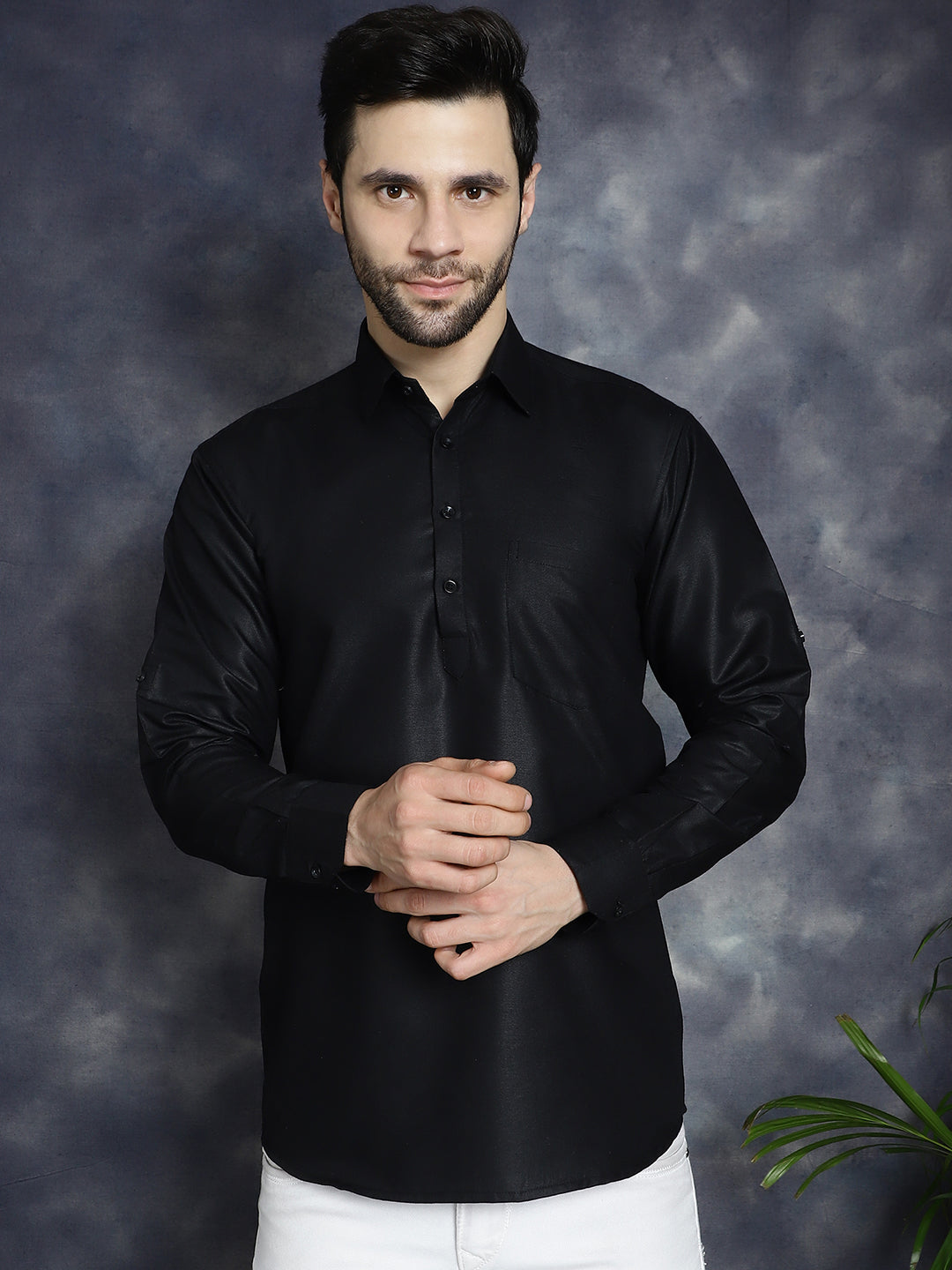 Jompers Men's Black Solid Short Kurta | Grocsy