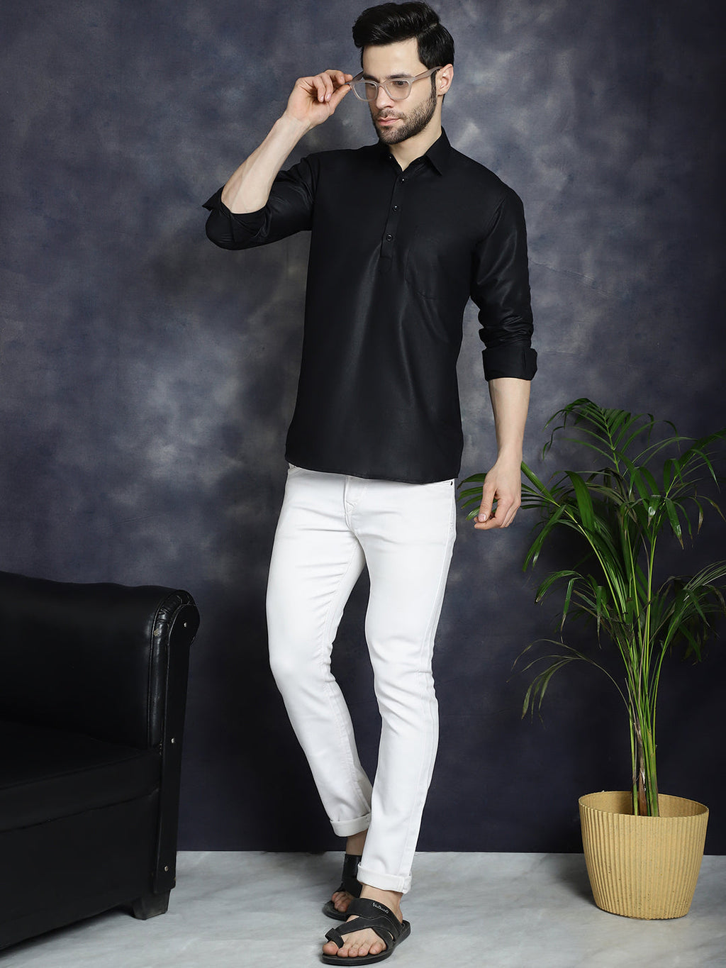 Jompers Men's Black Solid Short Kurta | Grocsy