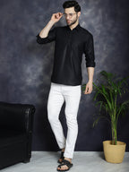 Jompers Men's Black Solid Short Kurta | Grocsy