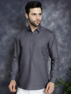 Jompers Men's Grey Solid Short Kurta | Grocsy