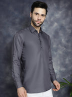 Jompers Men's Grey Solid Short Kurta | Grocsy
