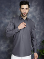 Jompers Men's Grey Solid Short Kurta | Grocsy