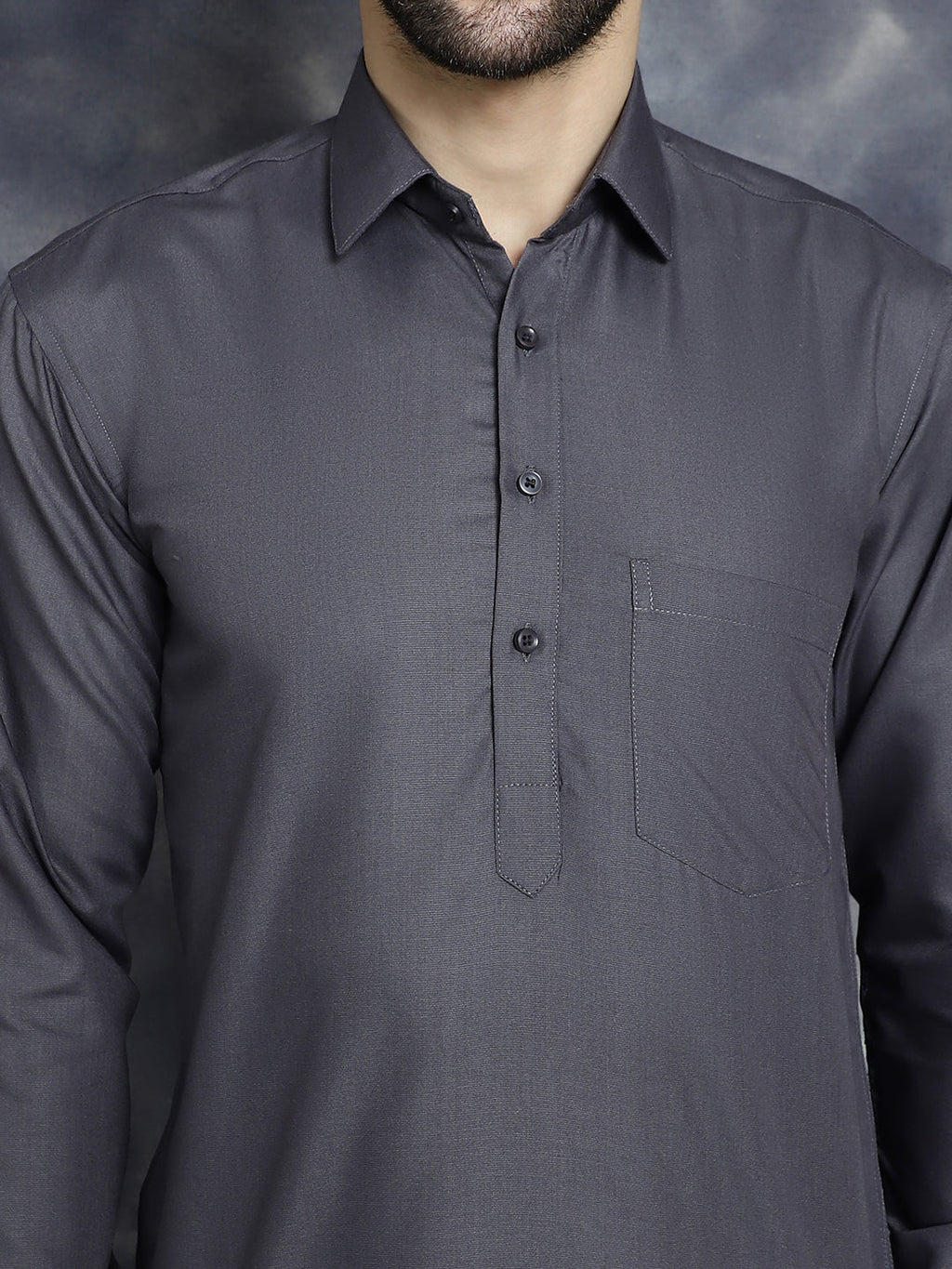 Jompers Men's Grey Solid Short Kurta | Grocsy