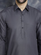 Jompers Men's Grey Solid Short Kurta | Grocsy