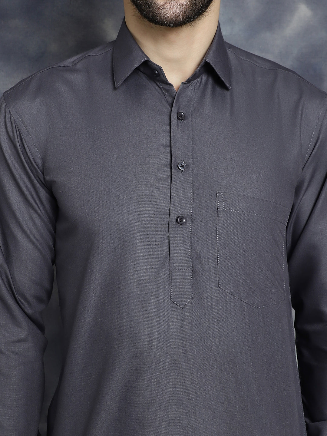 Jompers Men's Grey Solid Short Kurta | Grocsy
