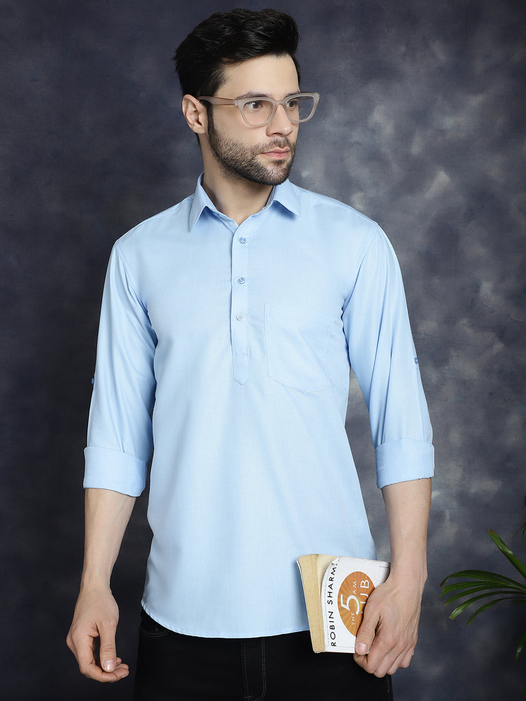 Jompers Men's Light Blue Solid Short Kurta | Grocsy