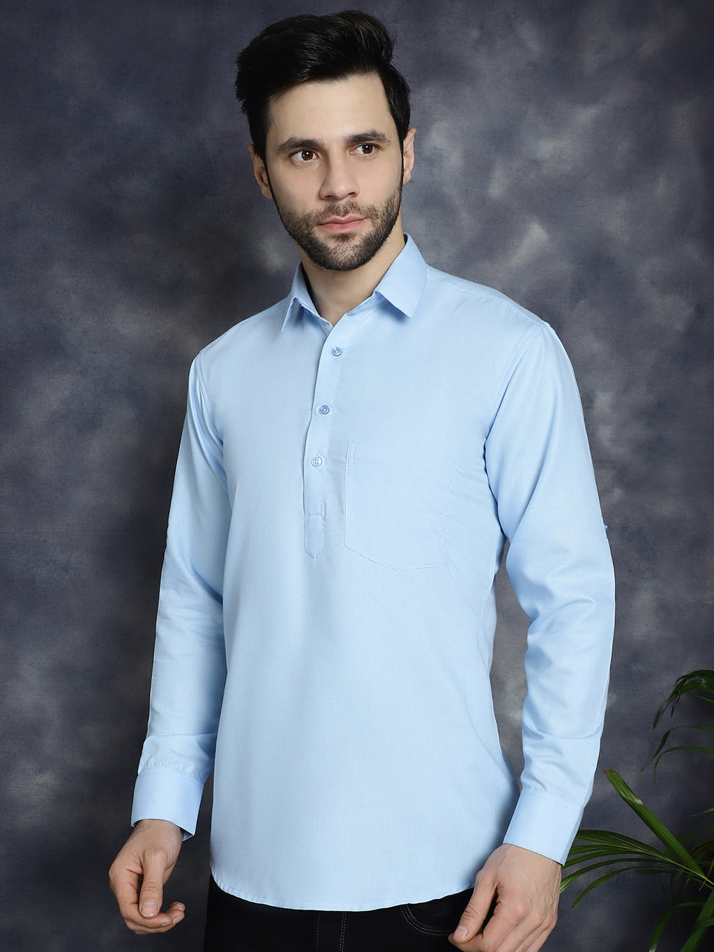 Jompers Men's Light Blue Solid Short Kurta | Grocsy
