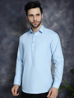 Jompers Men's Light Blue Solid Short Kurta | Grocsy