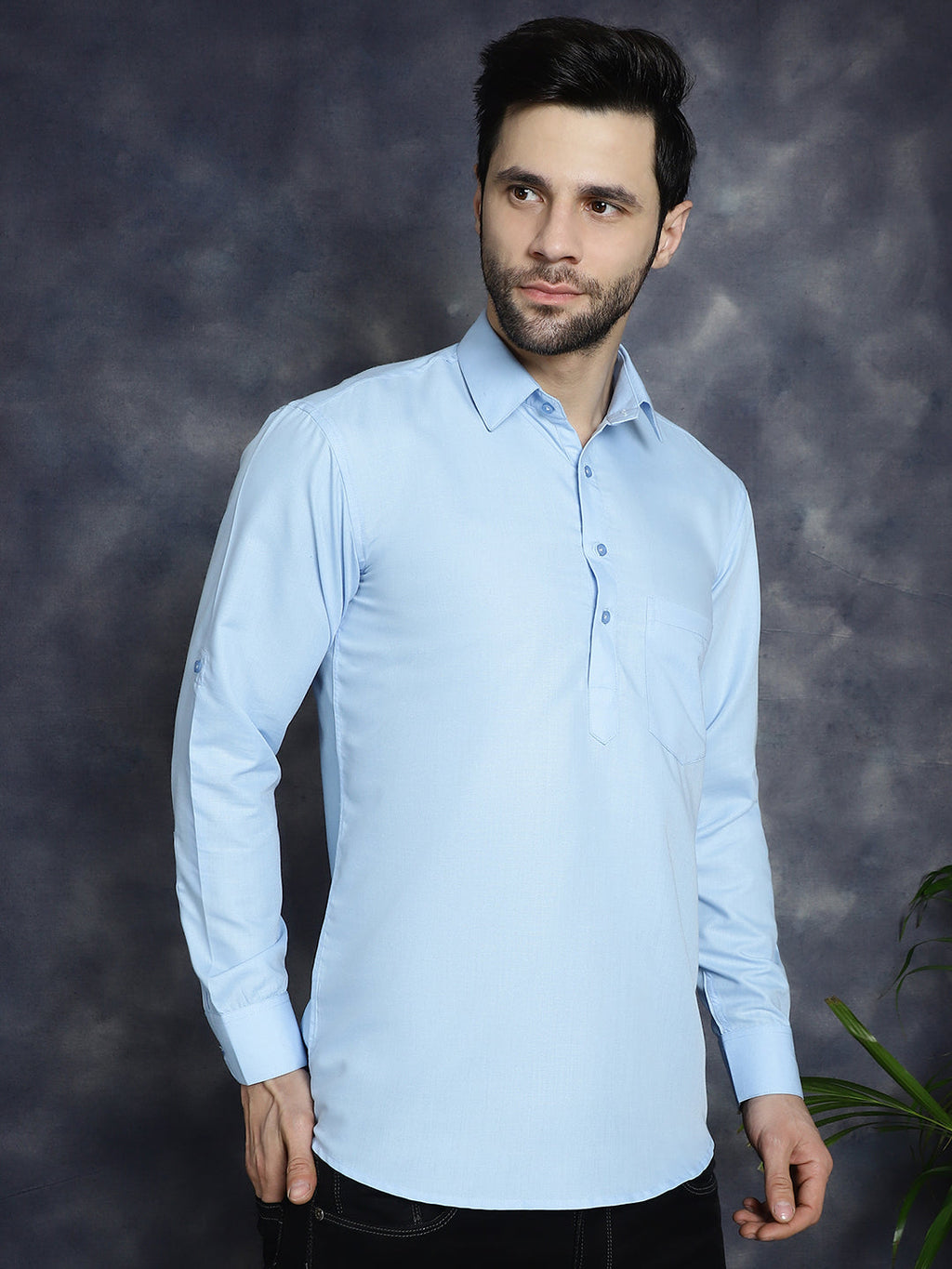 Jompers Men's Light Blue Solid Short Kurta | Grocsy