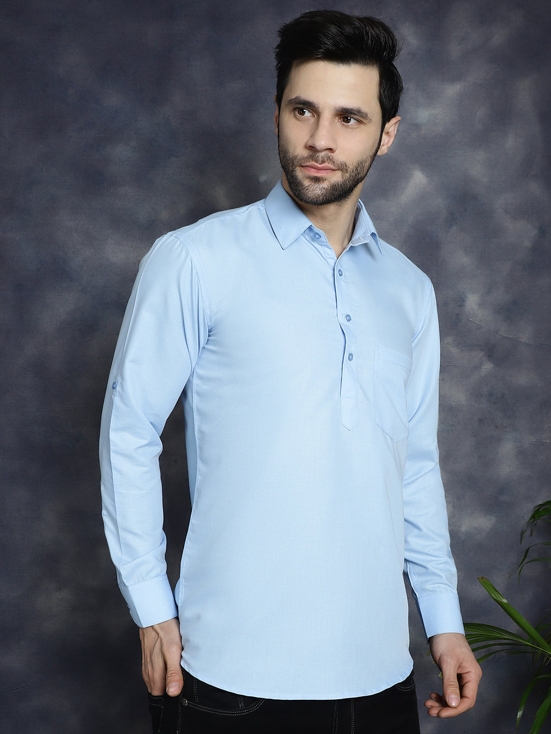 Jompers Men's Light Blue Solid Short Kurta | Grocsy
