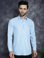 Jompers Men's Light Blue Solid Short Kurta | Grocsy