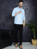Jompers Men's Light Blue Solid Short Kurta | Grocsy