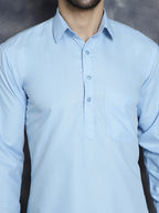 Jompers Men's Light Blue Solid Short Kurta | Grocsy
