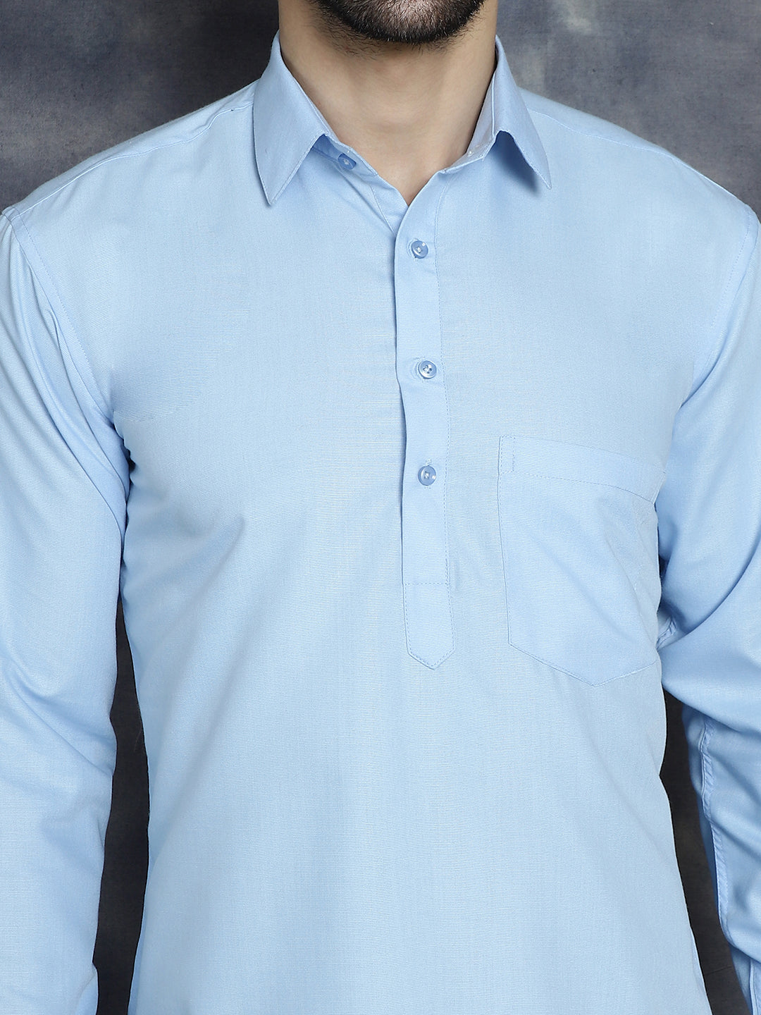 Jompers Men's Light Blue Solid Short Kurta | Grocsy