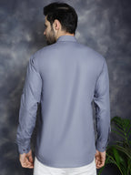 Jompers Men's Light Grey Solid Short Kurta | Grocsy