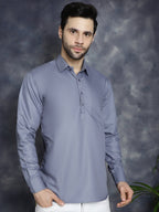 Jompers Men's Light Grey Solid Short Kurta | Grocsy