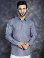 Jompers Men's Light Grey Solid Short Kurta | Grocsy