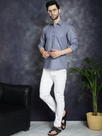 Jompers Men's Light Grey Solid Short Kurta | Grocsy