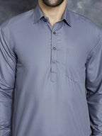 Jompers Men's Light Grey Solid Short Kurta | Grocsy