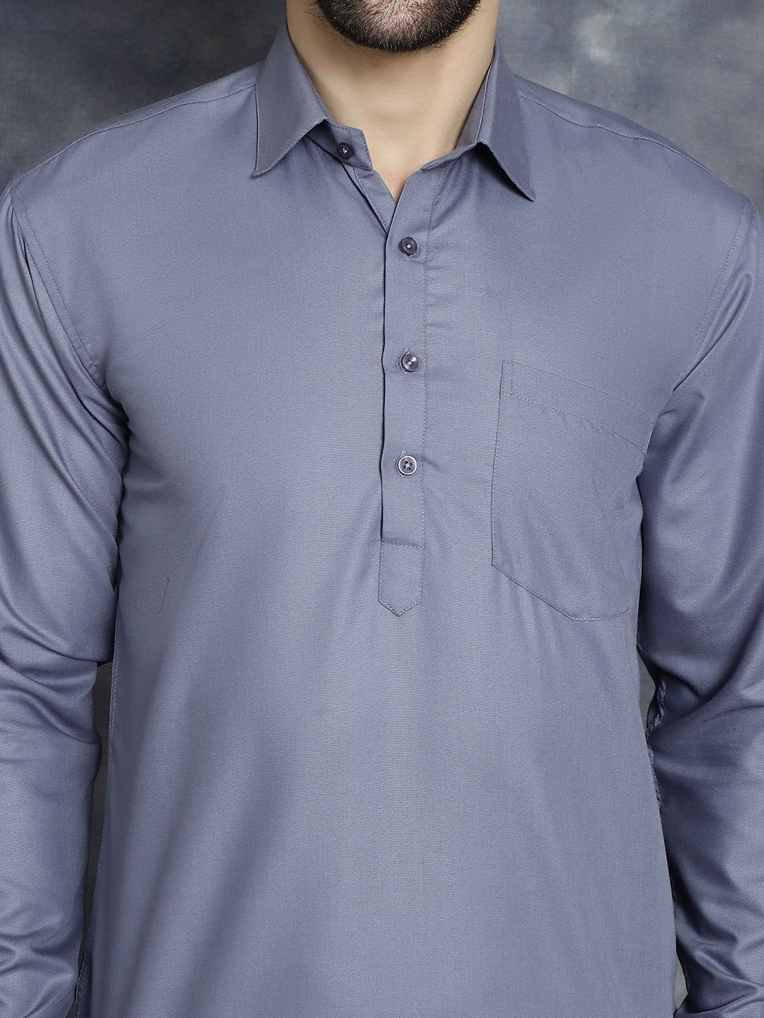 Jompers Men's Light Grey Solid Short Kurta | Grocsy