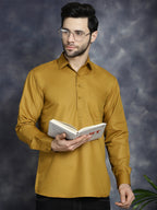 Jompers Men's Mustard Solid Short Kurta | Grocsy