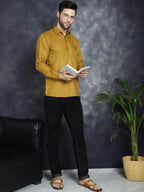 Jompers Men's Mustard Solid Short Kurta | Grocsy