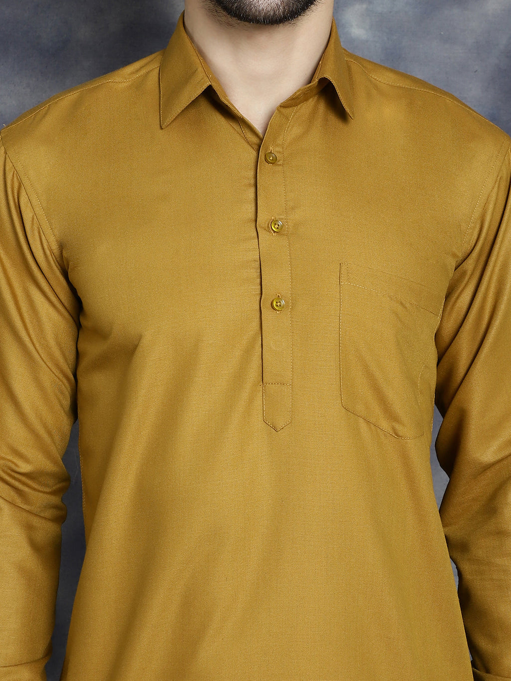 Jompers Men's Mustard Solid Short Kurta | Grocsy
