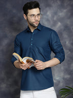 Jompers Men's Teal Blue Solid Short Kurta | Grocsy