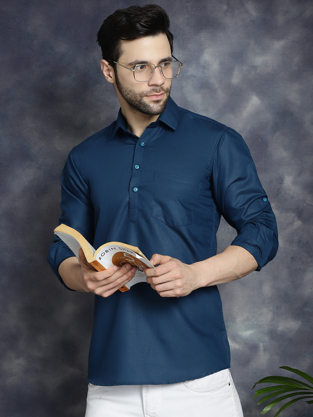 Jompers Men's Teal Blue Solid Short Kurta | Grocsy