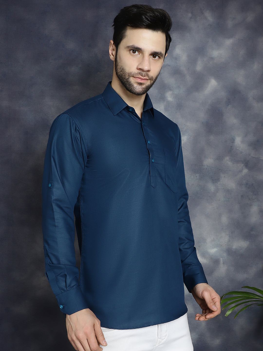Jompers Men's Teal Blue Solid Short Kurta | Grocsy