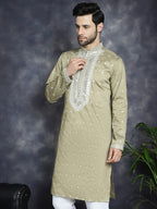 Jompers Men's Sequins Embroidered Kurta - Beige | Grocsy