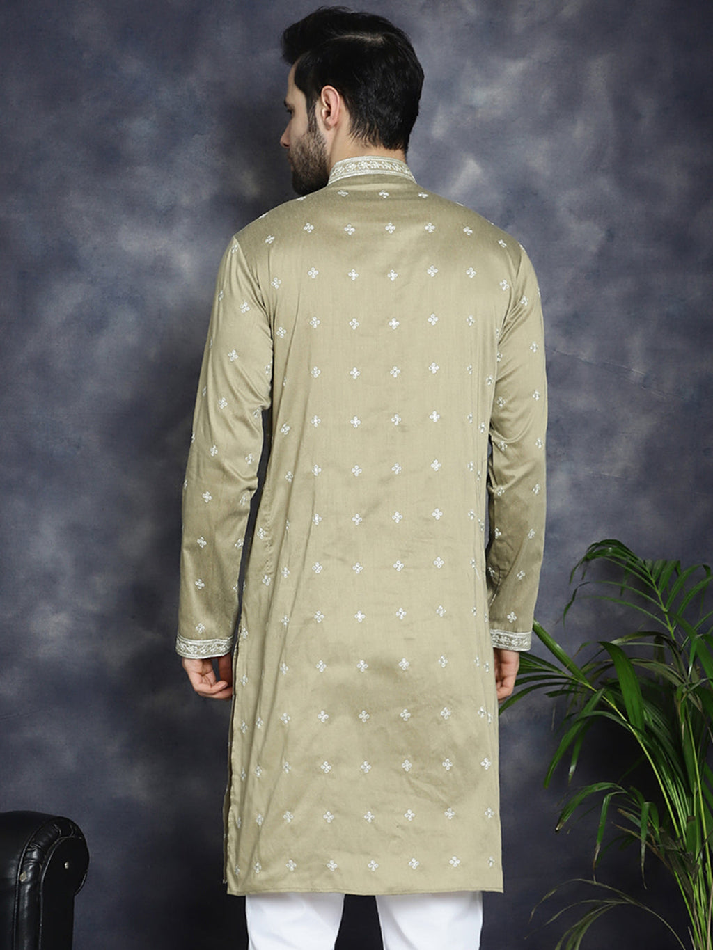 Jompers Men's Sequins Embroidered Kurta - Beige | Grocsy