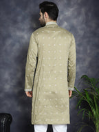Jompers Men's Sequins Embroidered Kurta - Beige | Grocsy
