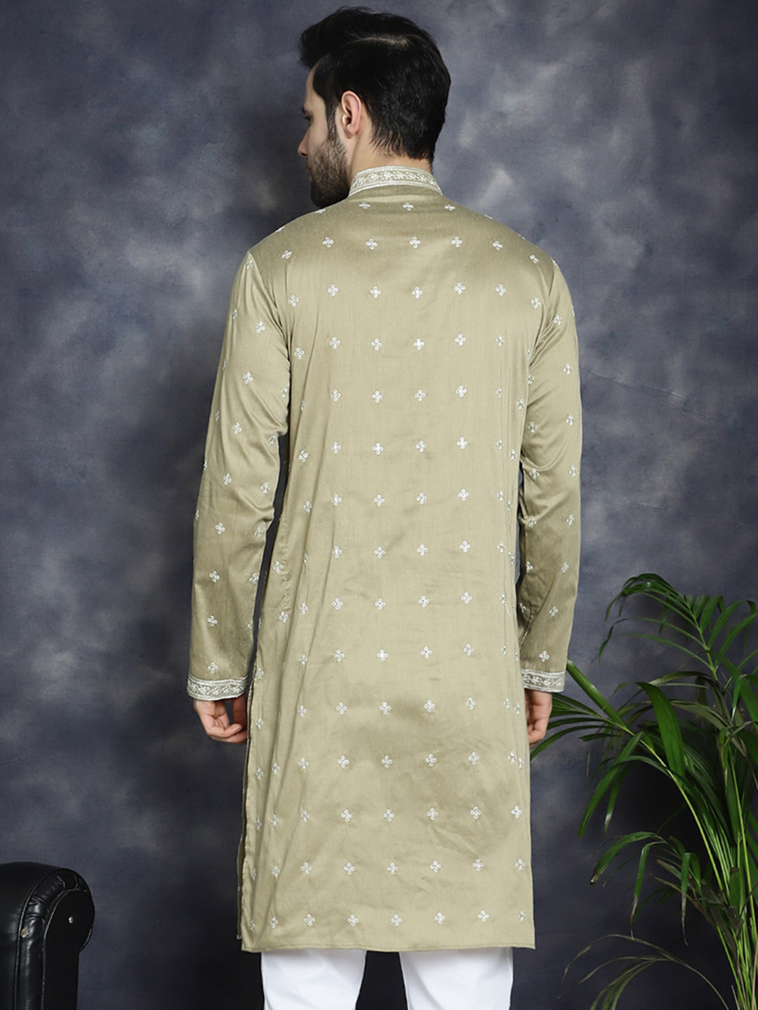 Jompers Men's Sequins Embroidered Kurta - Beige | Grocsy