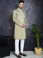 Jompers Men's Sequins Embroidered Kurta - Beige | Grocsy