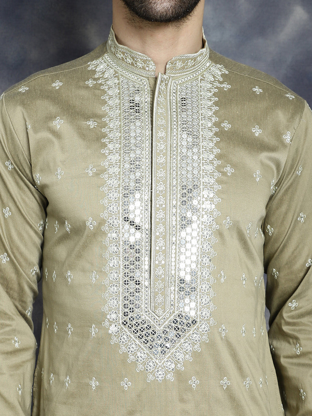 Jompers Men's Sequins Embroidered Kurta - Beige | Grocsy