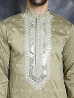Jompers Men's Sequins Embroidered Kurta - Beige | Grocsy
