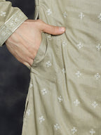 Jompers Men's Sequins Embroidered Kurta - Beige | Grocsy