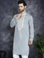 Jompers Men's Sequins Embroidered Kurta - Grey | Grocsy
