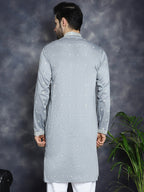 Jompers Men's Sequins Embroidered Kurta - Grey | Grocsy