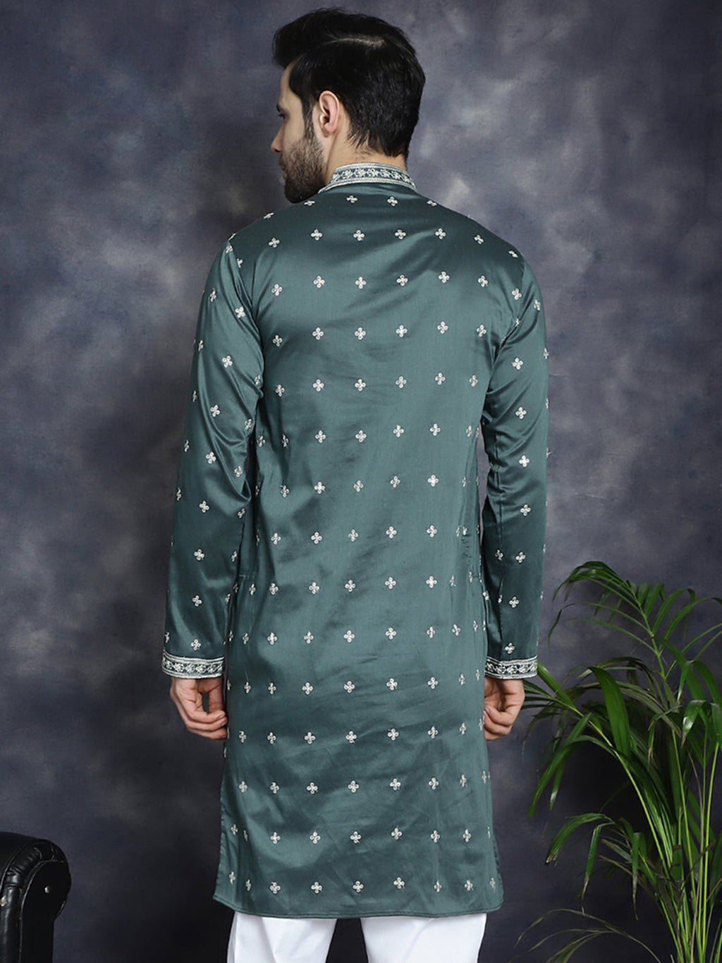 Jompers Men's Sequins Embroidered Kurta - Olive | Grocsy