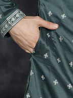Jompers Men's Sequins Embroidered Kurta - Olive | Grocsy
