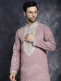 Jompers Men's Chikankari Embroidered Kurta - Magenta | Grocsy