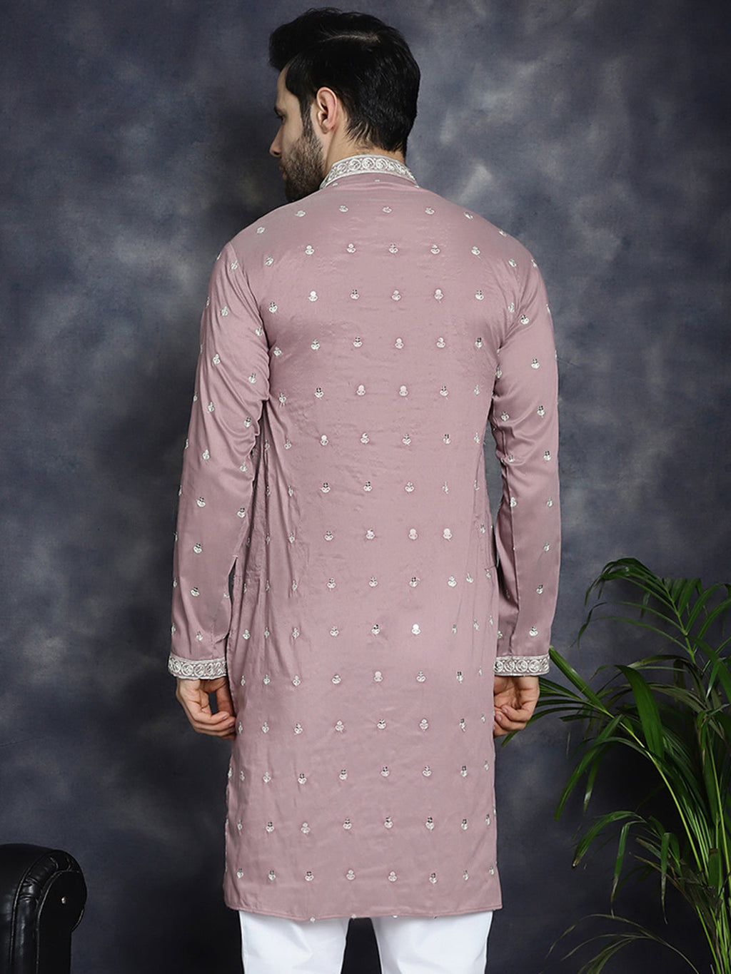 Jompers Men's Chikankari Embroidered Kurta - Magenta | Grocsy