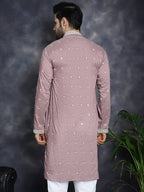 Jompers Men's Chikankari Embroidered Kurta - Magenta | Grocsy