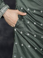 Jompers Men's Chikankari Embroidered Kurta - Olive | Grocsy